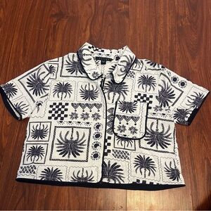 Women's Palm Print Blouse - Black and White